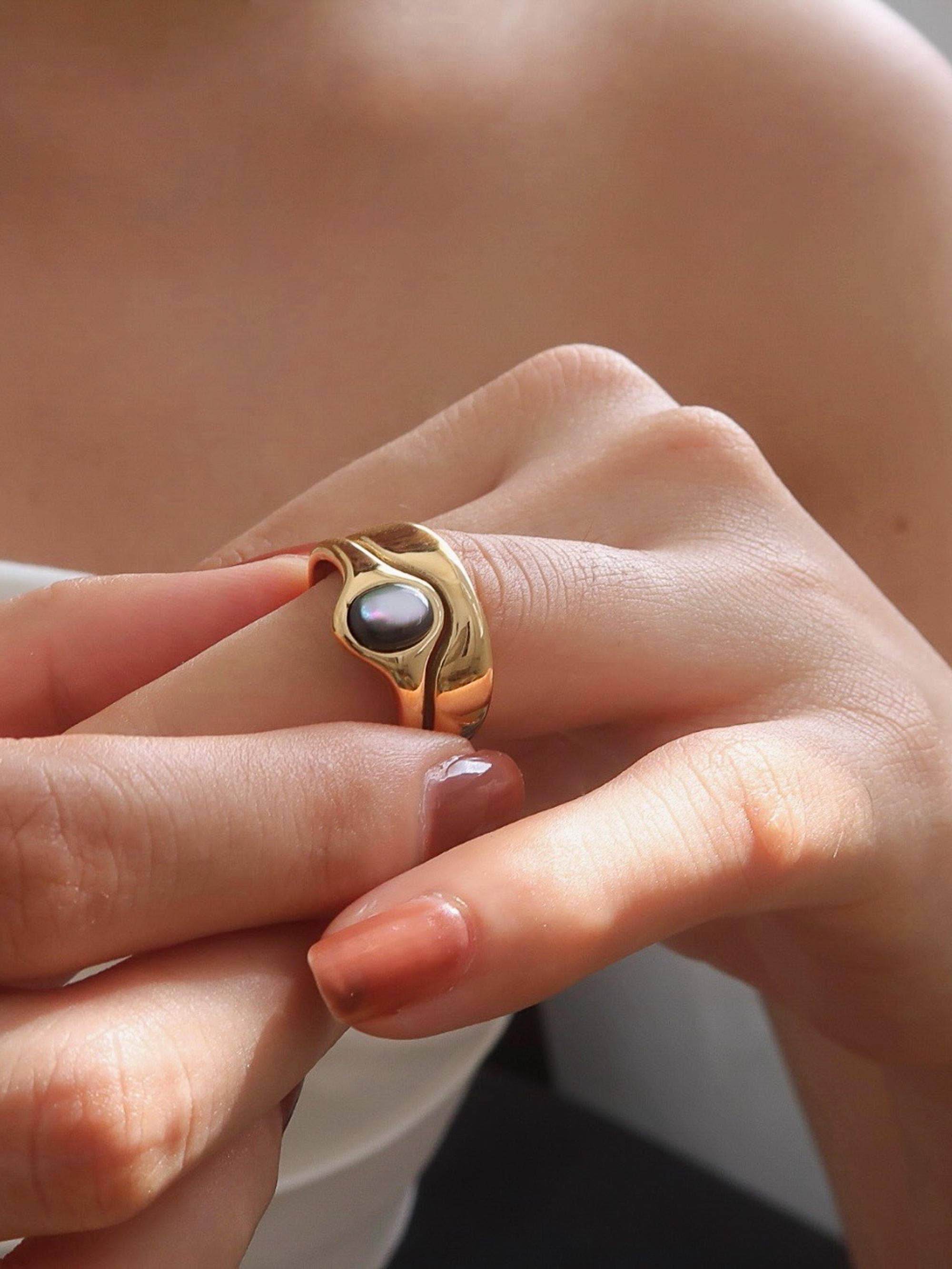 Bague Vague en Pierre Non-Ternissante en Or 18K Alouette