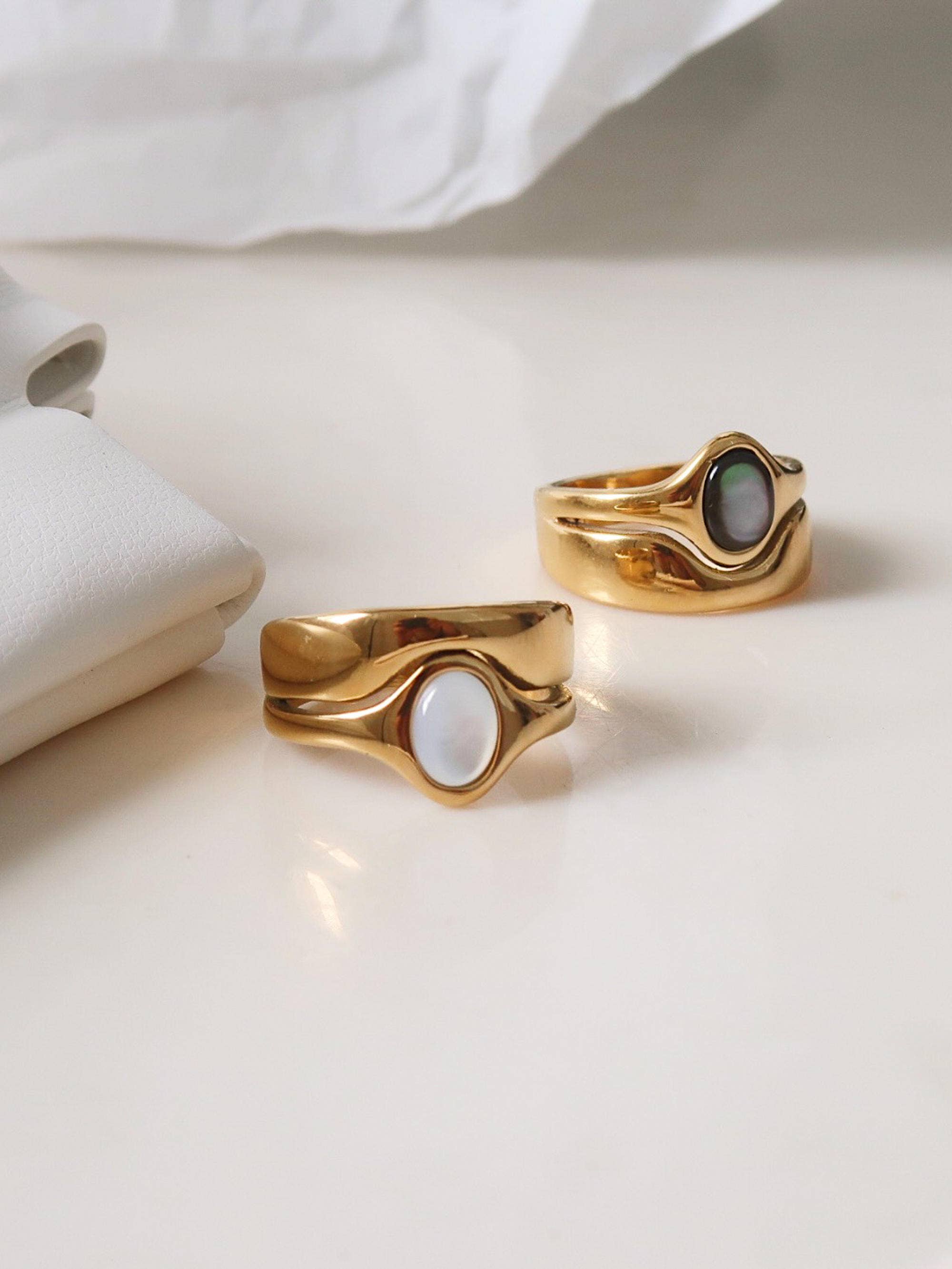 Bague Vague en Pierre Non-Ternissante en Or 18K Alouette