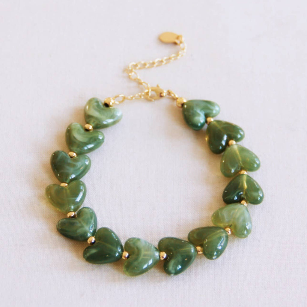 Bracelet en perles de cœur en résine XL - vert