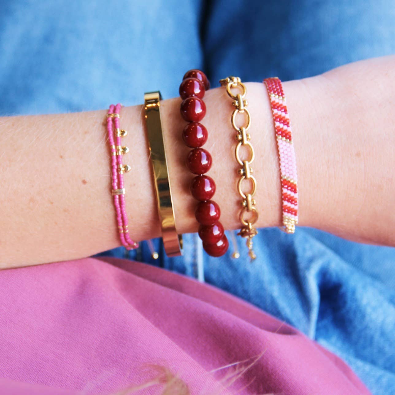 Bracelet en perles de pierre naturelle XL - moka